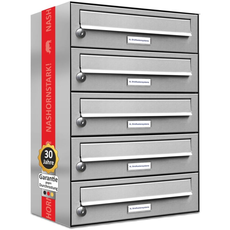 Al Briefkastensysteme - 5er Edelstahl Briefkasten Anlage 5 Fach Wandbriefkasten Postkasten