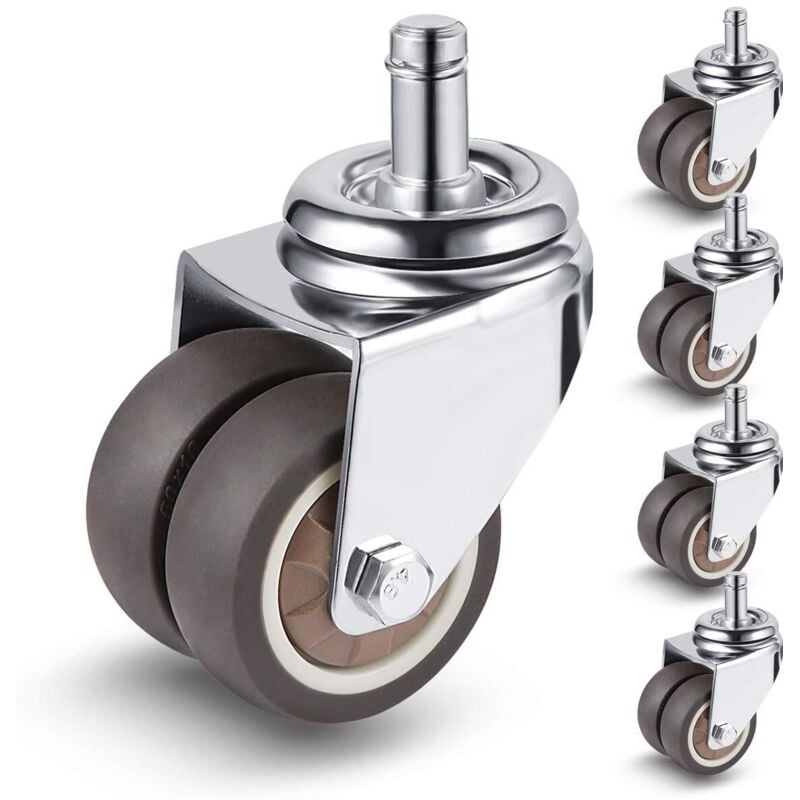 5er-Pack 50 mm Bürostuhl-Lenkrollen mit zwei Rädern, 11 mm x 22 mm, Bürostuhl-Lenkrollen, leises und sanftes Gleiten, Lenkrollen, für Teppiche,