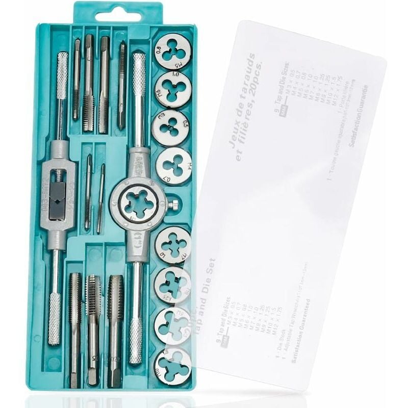 Shining House - Gewindeschneider-Koffer-Set, 20 Stück, metrisches Gewindebohrer- und Schneideisen-Set – M3, M4, M5, M6, M7, M8, M9, M10, M12,