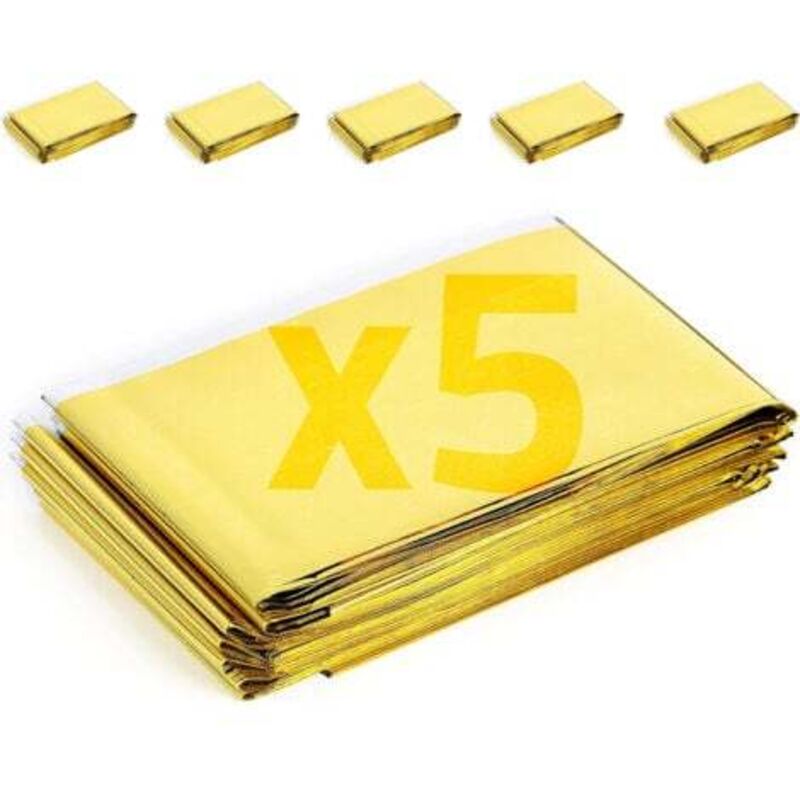 5er-Pack Rettungsdecke, Notfalldecke 210 x 160 cm, wiederverwendbare Wärmedecke gegen Kälte und Hitze für Outdoor-Aktivitäten wie Survival-Marathons