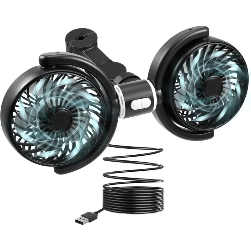 5V 2A Doppelkopf Kopfstütze Autolüfter,Doppelköpfiger Ventilator Auto mit 3 Speed,12V Doppelkopf Auto Ventilator für KFZ,Auto Lüfter