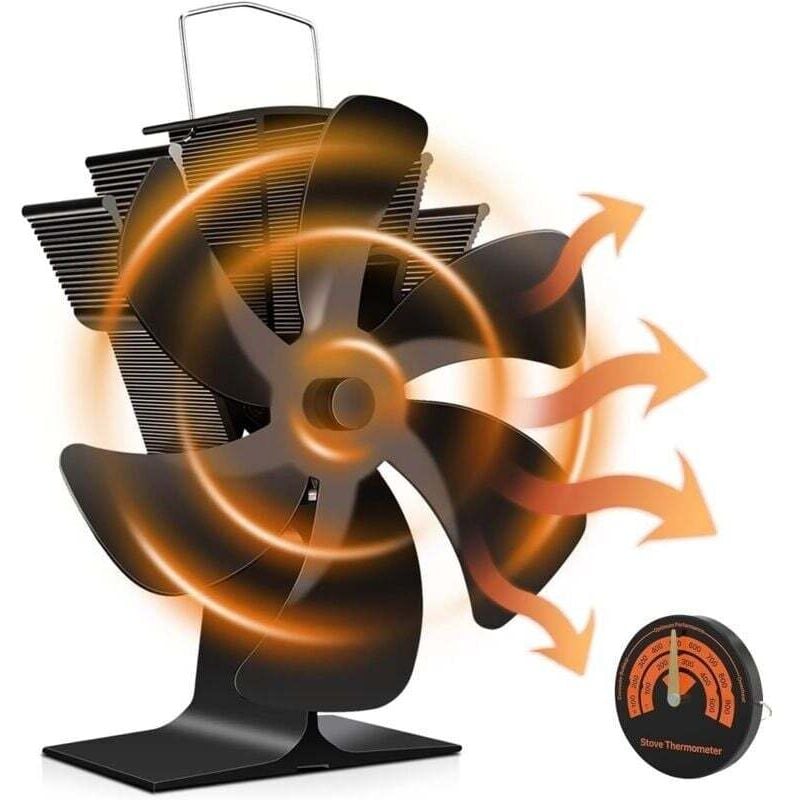 6-Blatt-Ofenlüfter, Kaminventilator, Wärmeverteiler, leiser Lüfter mit Überhitzungsschutz für Holzöfen, Gaskamine, Holzöfen und Pelletöfen