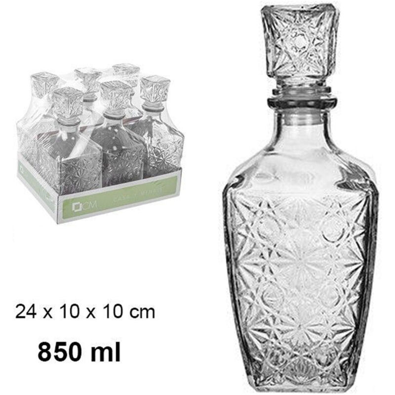 Trade Shop Traesio - Trade Shop - 6 Vintage-Glasflaschen für Spirituosen, Whisky, Cognac, Scotch mit Stopfen, 10 x 24 cm -