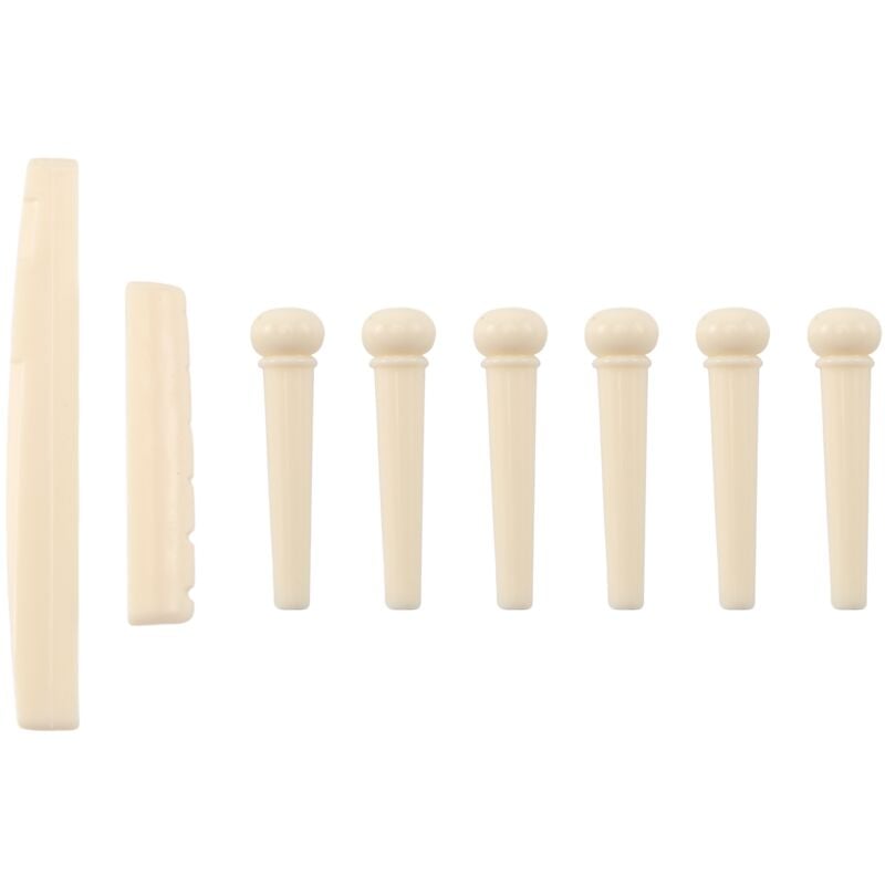 6 Bruecke Pins+Sattel+Steg-Sattel Knochen/Bone Akustik Gitarre