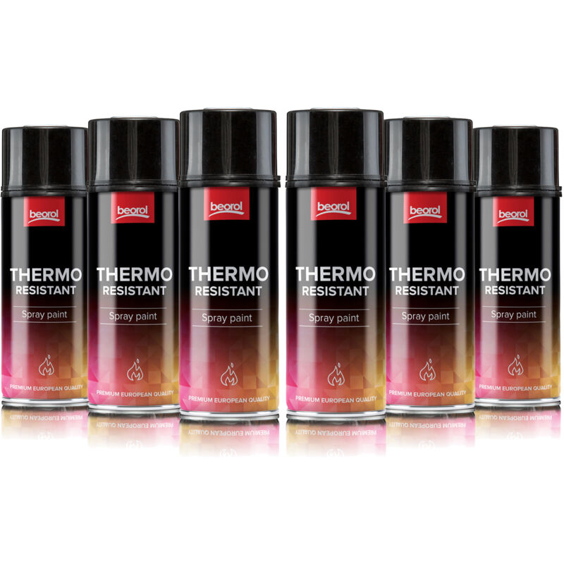 6 Dosen Thermolack 400 ml Ofenlack schwarz matt hitzebständiger Lack bis + 800°C Auspufflack schwarz matt Grill lack feuerfeste Farbe für Grill