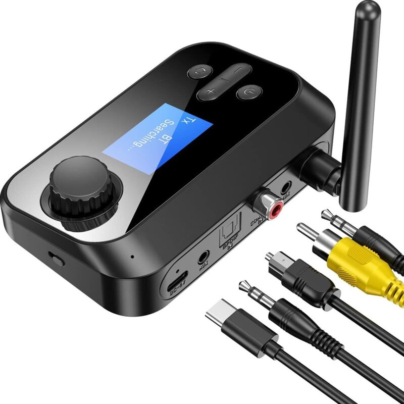 6-in-1 Bluetooth-Audio-Transmitter/Receiver mit großer Reichweite für TV, Heimstereoanlagen und Lautsprecher mit Lautstärkeregelung,
