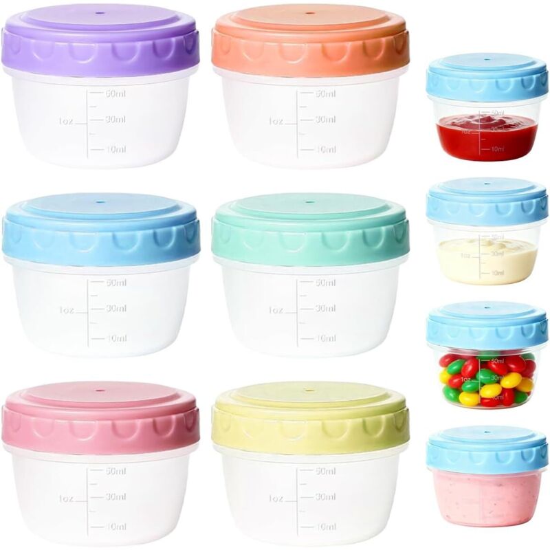 kleine, luftdichte Kunststoffbehälter à 50 ml für Soßen, Joghurt, Snacks und Obst, gefriergeeignet