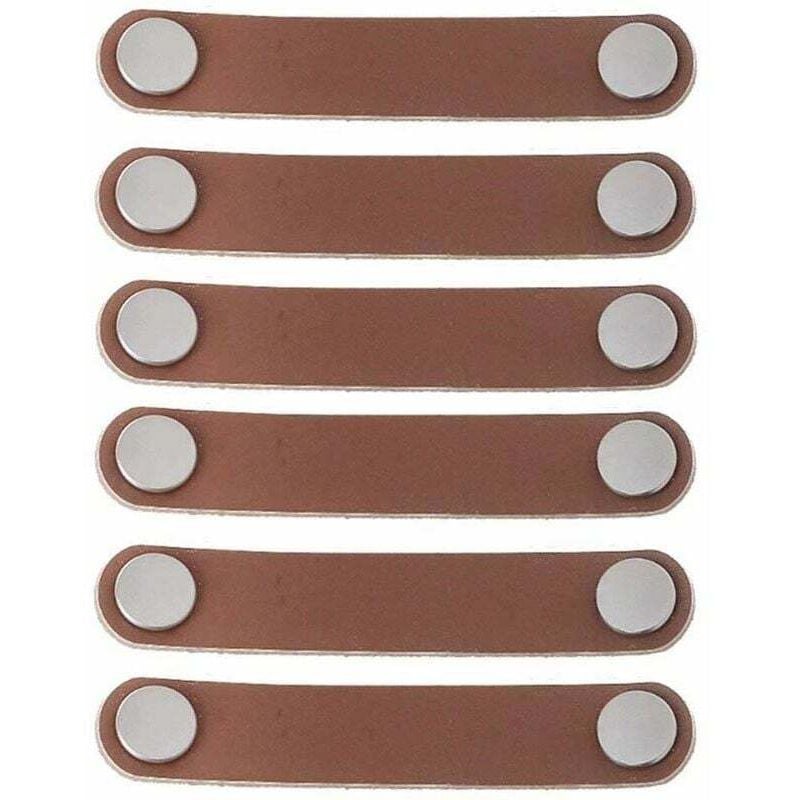 6 Stück Möbelgriffe aus Leder, moderner Türgriff aus Leder, Schubladengriff aus echtem Leder und Aluminiumlegierung, braun, Einzelloch