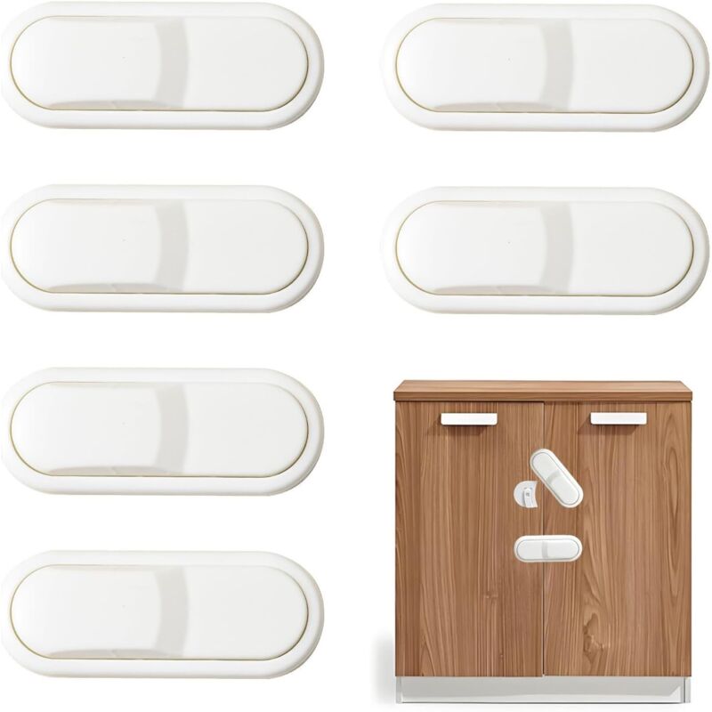 6 Stück Baby Türschloss, Kindersicherung Schubladensicherung, Baby Schranksicherung, Baby Sicherheitstür mit Kleber, Ohne Bohren für Schrank Fenster