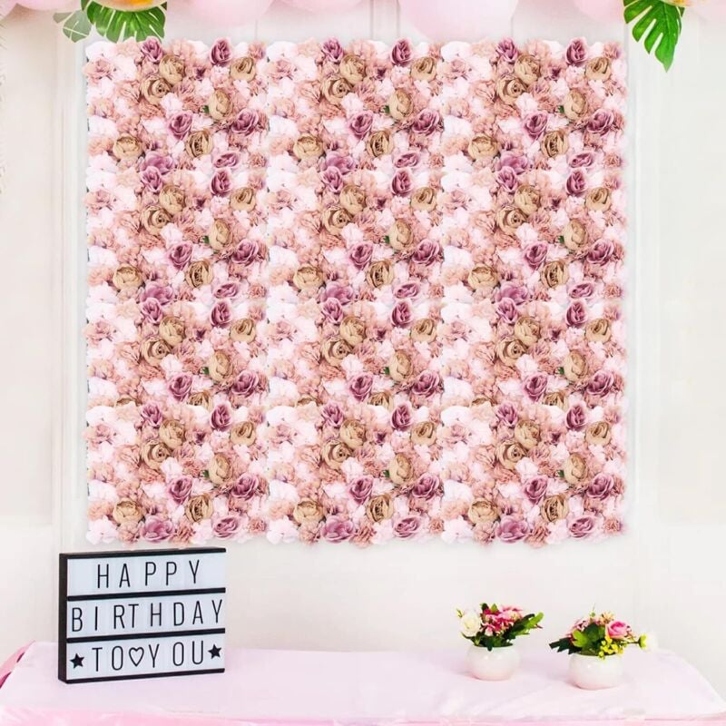 6 Stück Blumenwandpaneel Blumenwand Kunstblumen Romantische Rosenblumenwand 40 x 60 cm, für diy Hintergrund Party Hochzeit Rosa Raumdekoration