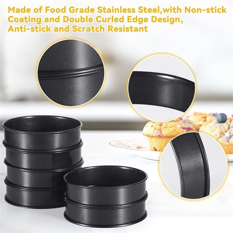 6 Stück Crumpet-Ringe, 4 Zoll, Doppelt Gerollt, Edelstahl, Rund, für Kuchen, Torten, Kekse, Eier, Burger, Ringe, Form für Backen, Kochen