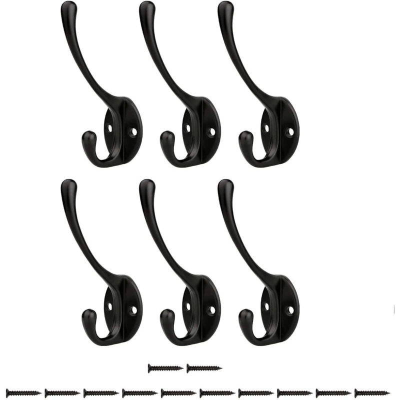 Jn.songs - 6 Stück Garderobenhaken für Garderobe, Vintage Metall Wandhaken mit Schraube für Garderobe, Bad, Küche - Schwarz
