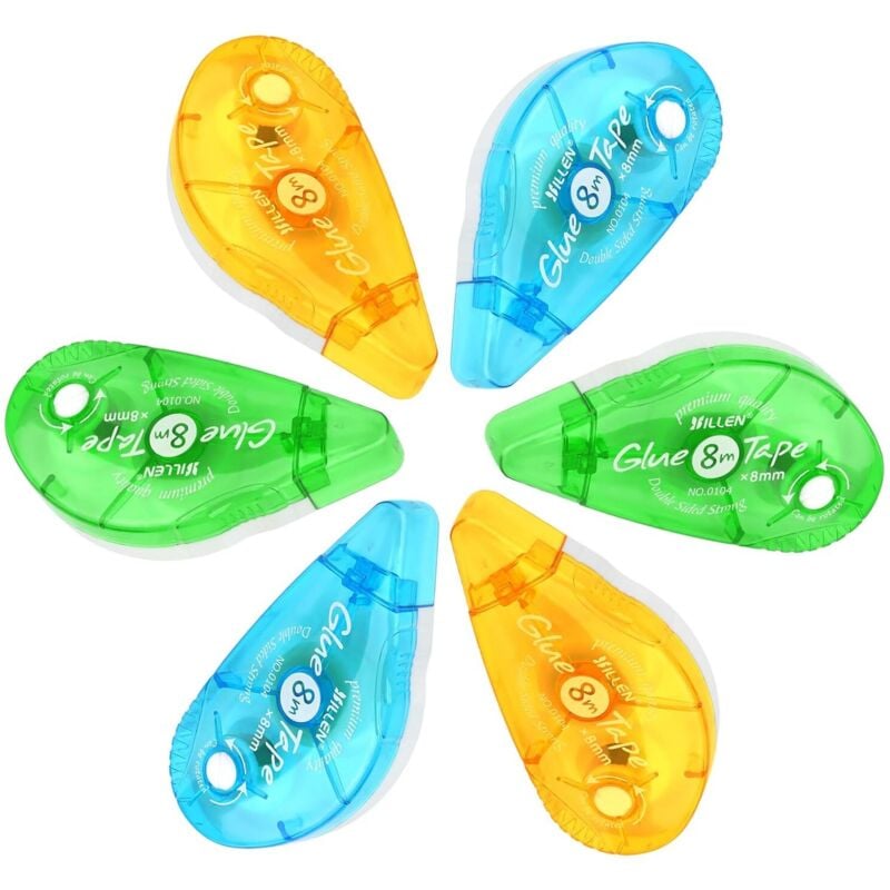 6 Stück Kleberoller, 8 mm x 8 m Kleberoller, doppelseitiges Klebeband, transparenter Kleberoller für Karten, Fotos, Scrapbooking, Schule und Büro