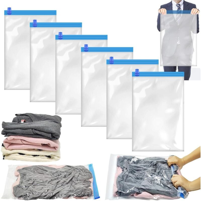 6 Stück Reise-Vakuumbeutel, handgerollte Reise-Vakuum-Kompressionsbeutel für Kleidung, 60 x 40 cm
