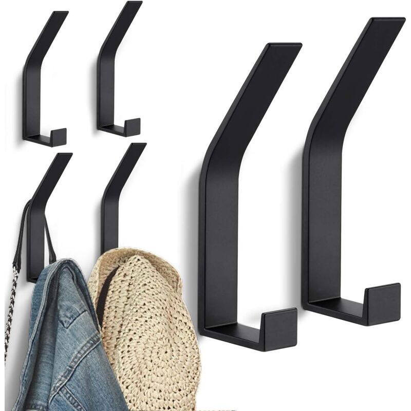 Bluedeer - 6 Stück Schwarz kleiderhaken Wand zum Bohren-Schrauben unsichtbar, Moderne Garderobenhaken Garderobenleiste Wand für Jacken, Mäntel, Cap,