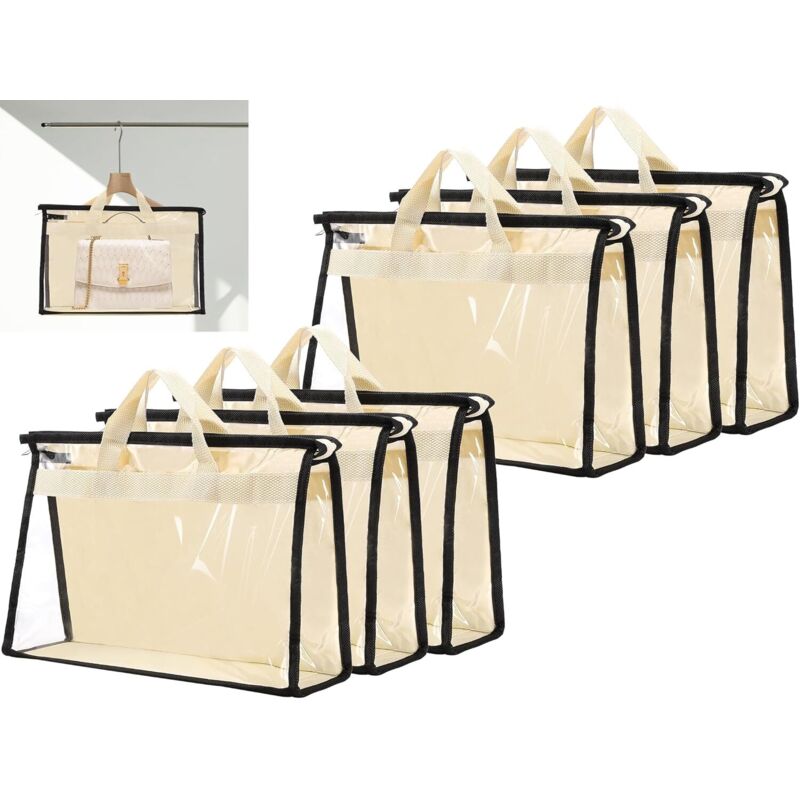 6 Stück Staubbeutel für Handtaschen,Transparente Handtaschen-Aufbewahrungstasche,Handtaschen Staubbeutel mit Reißverschluss und Griff für