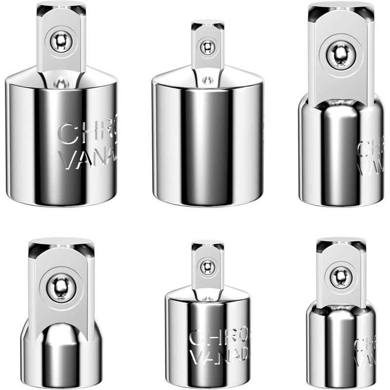 6 Stück Stecknussadapter, Ratschenadapter, Nussadapter, 1/4' auf 3/8', 1/2' auf 3/8', 3/8' auf 1/4', 3/8' auf 1/2', 1/2' auf 1/4', 1/4' auf 1/2' für