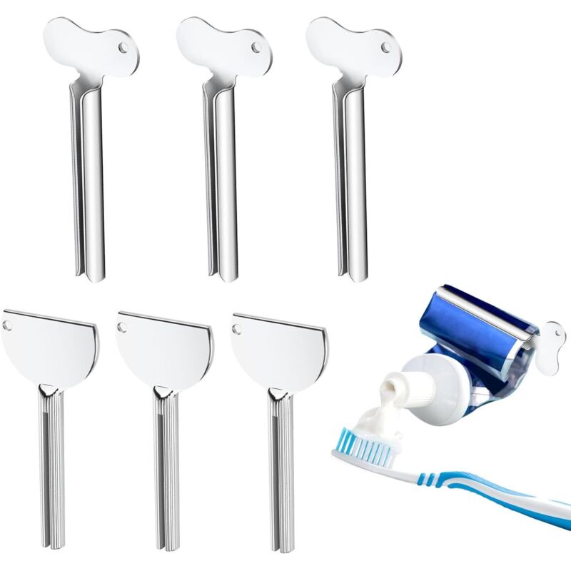 6 Stück Tubenquetscher, Zahnpastatube Ausdrücker, Edelstahl Zahnpastatuben, Schlüsselform Zahnpastaquetscher, für Kosmetik, Schuhcreme, Pigmente,
