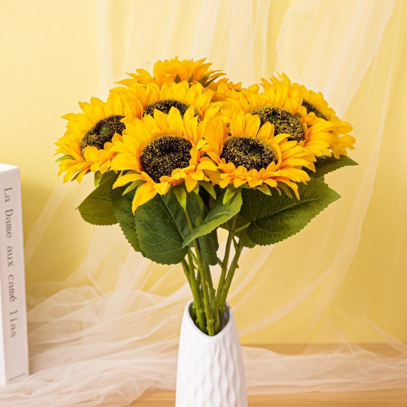 Stück künstliche Sonnenblumen mit langem Stiel, Seidenblumen, Sonnenblume für den Außenbereich, Zuhause, Hochzeit, Geburtstag, Party, Dekoration, Gelb