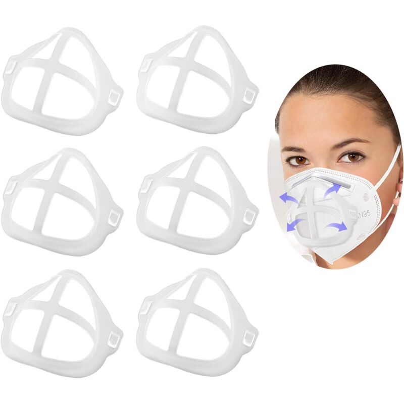 6 Stück wiederverwendbare und waschbare 3D-Rahmen, Stützrahmen für Gesichtsabdeckungen aus Silikon für Masken-Innenhalterungen, Nasen- und Mundschutz