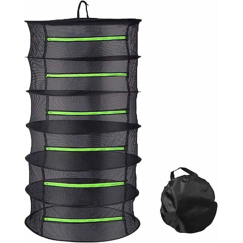 6-stufiges, zusammenklappbares Netz-Hängekräuter-Trockengestell für Pflanzen. Fische. Blumen. Gemüse mit Reißverschluss und Aufbewahrungsbeutel (60 x