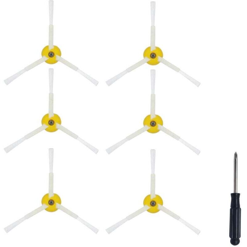 6-teiliges Ersatz-Seitenbürsten-Set für iRobot 800, 900, 850, 860, 870, 871, 880, 890, 960 und 980 Saugroboter. Das Set enthält eine Seitenbürste und