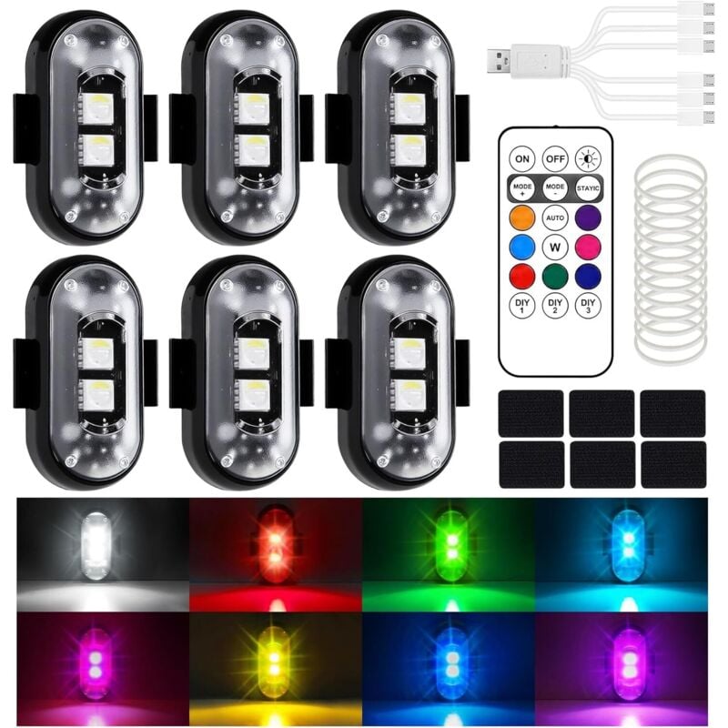 6-teiliges kabelloses LED-Autolicht-Set, 8 Farben, wasserdichte Auto-Taschenlampe mit Fernbedienung für Motorräder, RC-Autos, Fahrräder, Drohnen