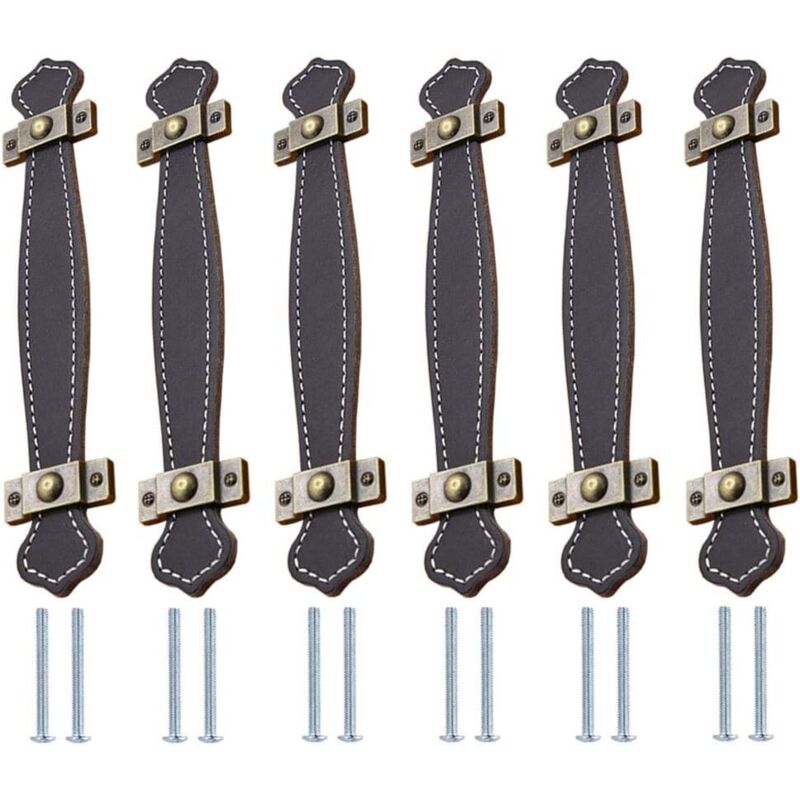 6-teiliges Ledergriff-Set, Möbelgriffe aus Leder, Türgriffe aus Leder, Schubladengriffe aus Leder, Schrankgriffe für Küchenschränke und -türen,