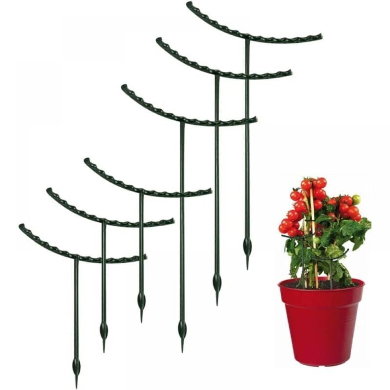 6-teiliges Pflanzenstab-Set, Stützen für Kletterpflanzen und Blumen, halbrunder Stab, grüner Gartenpflanzen-Stützring für Blumen und Stauden