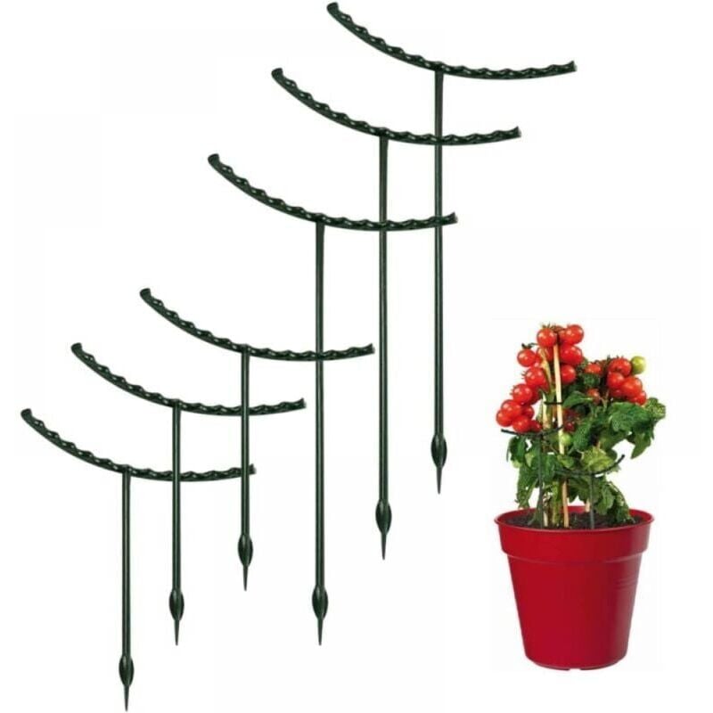 SNQ - 6-teiliges Pflanzenstab-Set, Stützen für Kletterpflanzen und Blumen, halbrunder Stab, grüner Stützring für Gartenpflanzen für Blumen und Stauden