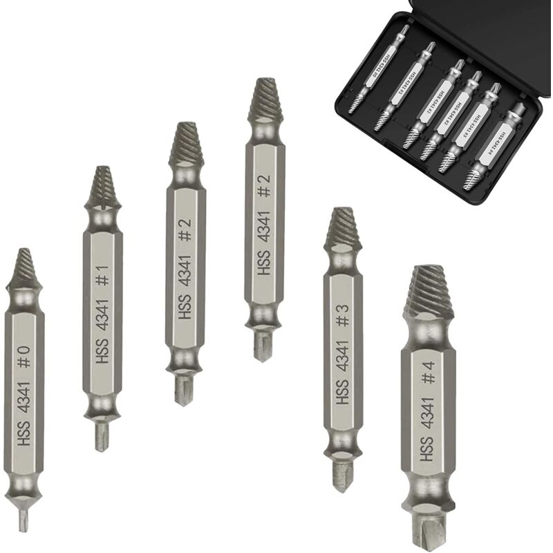 Memkey - 6-teiliges Schraubenausdreher-Set für beschädigte Schrauben, hss 4341, Schraubenausdreher-Set für beschädigte Bolzen oder Schrauben (Silber)
