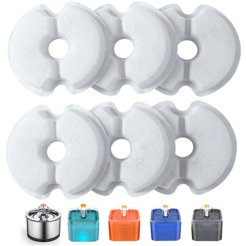 6-teiliges Wasserbrunnen-Filterset, Ersatzfilter für 2-Liter-, 2,5-Liter- und 84-Unzen-Katzenbrunnen mit Aktivkohle und Harz, Dreifachfiltration