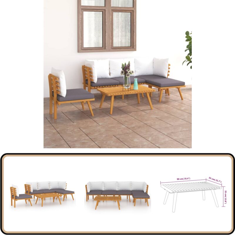 6-tlg. Garten-Lounge-Set mit Kissen Massivholz Akazie - Gartenmöbeln - Loungemöbel - Holz Möbel - Akazienholz - Gartenloungeset