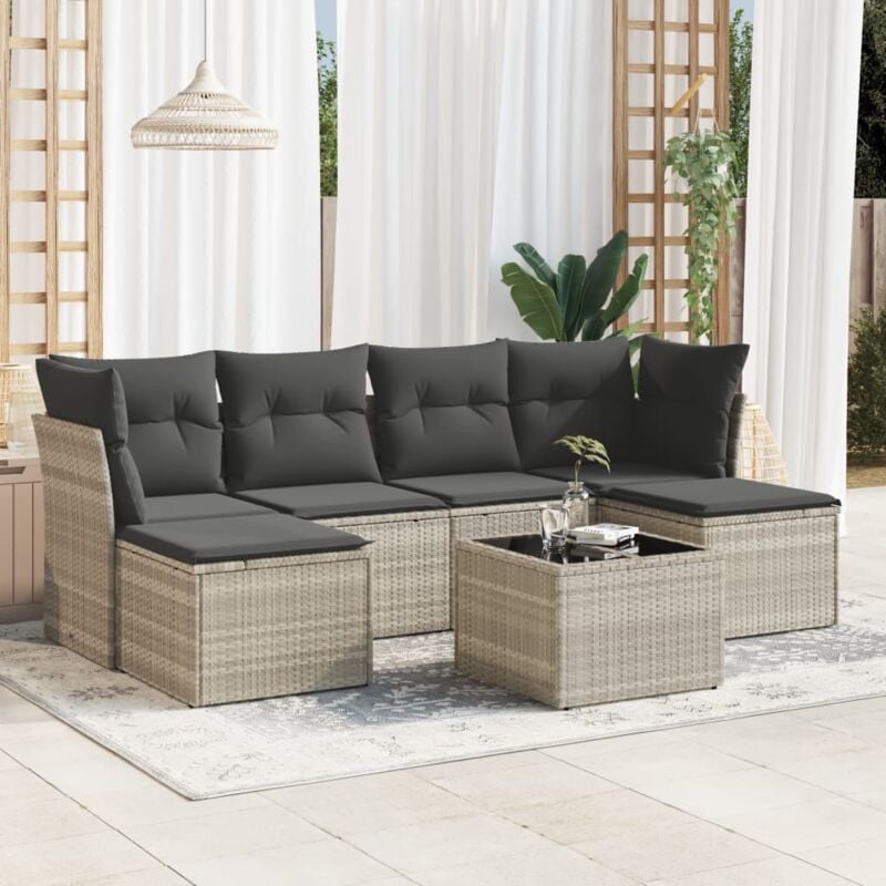 Vidaxl - 7-tlg. Garten-Sofagarnitur mit Kissen Hellgrau Poly Rattan