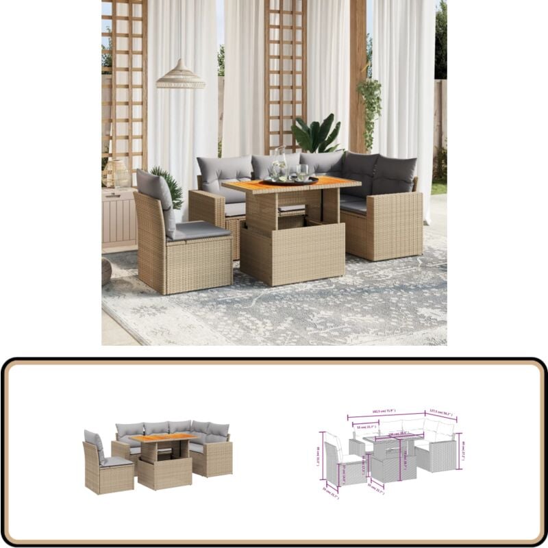 6-tlg. Garten-Sofagarnitur mit Kissen Beige Poly Rattan - Gartenmöbel - Sofagarnitur - PE-Rattan - Outdoor Möbel - Lounge Set