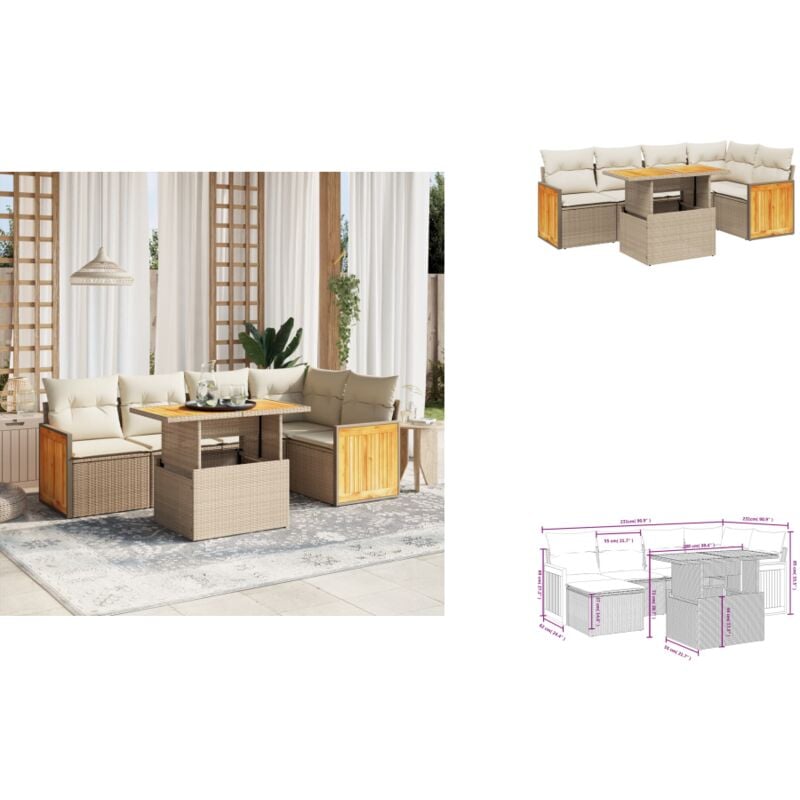 6-tlg. Garten-Sofagarnitur mit Kissen Beige Poly Rattan - Gartenmöbel - Sofagarnitur - Rattan Möbel - Outdoor Möbel - Lounge Set