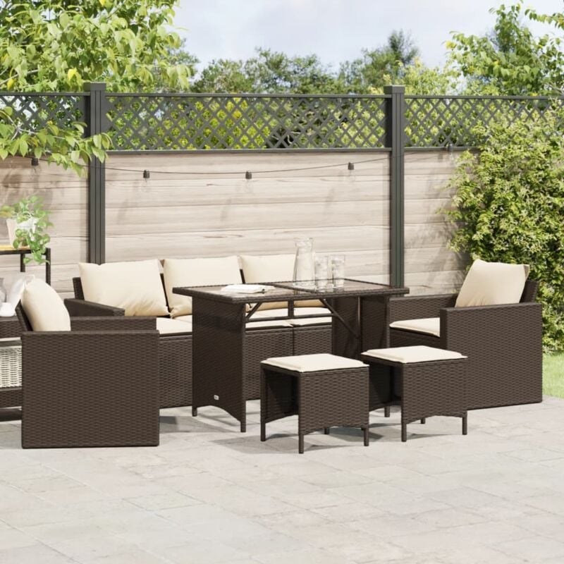 6-tlg. Garten-Sofagarnitur mit Kissen Braun Poly Rattan - Vidaxl