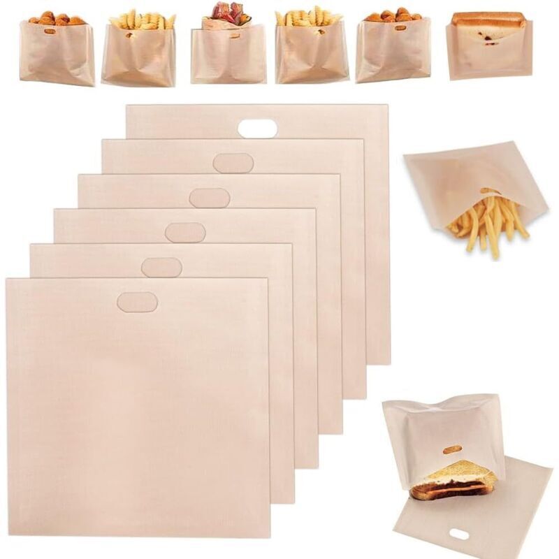 6 wiederverwendbare Toasterbeutel, antihaftbeschichtet, für Sandwiches und Snacks, Spritzbeutel, 16 x 16,5 cm