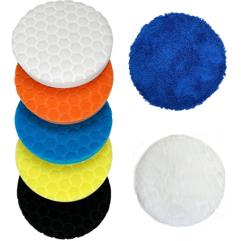 6-Zoll-Polierpads – 7 Stück 6-Zoll-Polierpads für 6-Zoll-Trägerplatte (150 mm), Auto-Polierschwammpads und Woll-Polierpad-Set zum Polieren und