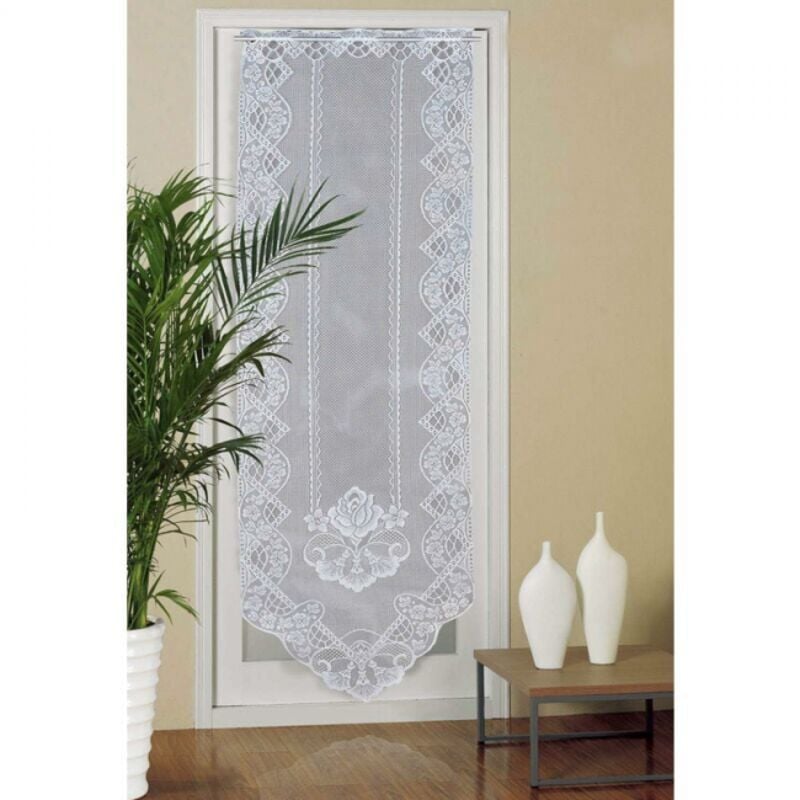 60 cm x 180 cm Spitzen-Türvorhang, halbtransparente Voile-Vorhänge für Fenster, bestickter Vorhang für Heimdekoration, Wohnzimmer, Schlafzimmer, Weiß