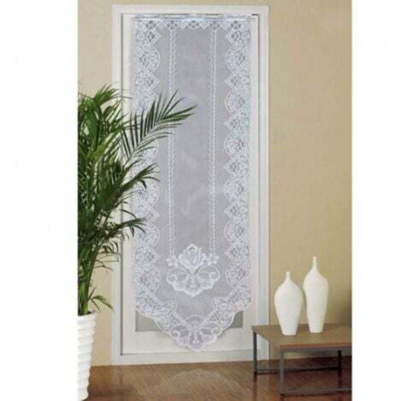 60 cm x 180 cm Spitzen-Türvorhang, halbtransparente Voile-Vorhänge für Fenster, bestickter Vorhang für Heimdekoration, Wohnzimmer, Schlafzimmer, weiß
