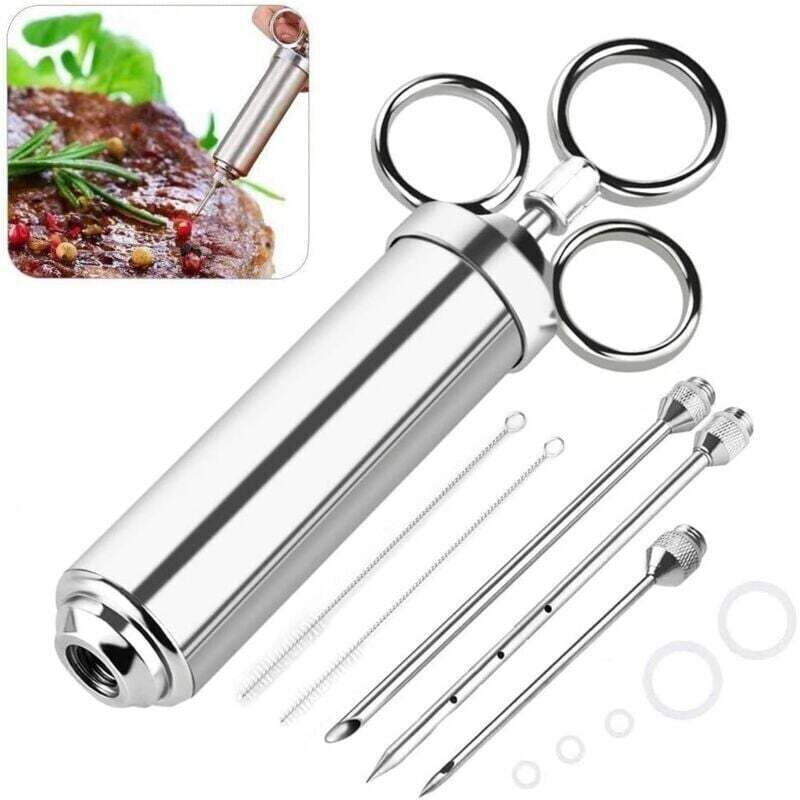 60-ml-Marinadenspritze, Saucenballon aus Edelstahl 304, Lebensmittelinjektor, Küchenutensil mit 3 Nadeln zum Marinieren, Grillen, Braten von Fleisch