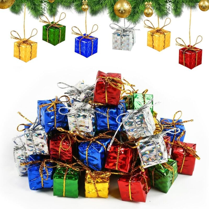 60 STK Fake Weihnachtsgeschenke Deko, Weihnachtsbaum Deko, Weihnachtsschaum Geschenkbox, Mini Glänzende Boxen Ornamente, Miniatur Weihnachtsschmuck