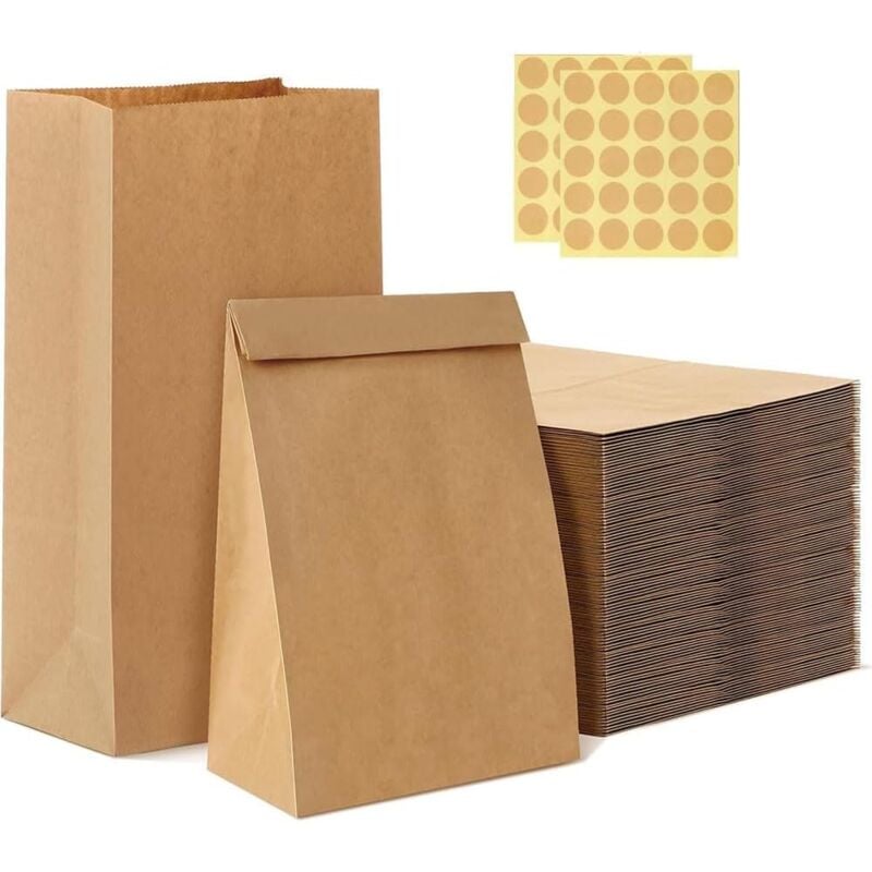 Bluedeer - 60 Stück Papiertüten Klein mit Aufkleber, Geschenktüten Braun Kraftpapiertüten Süßigkeiten Beutel Mitgebsel Tüten für Hochzeit Weihnachten