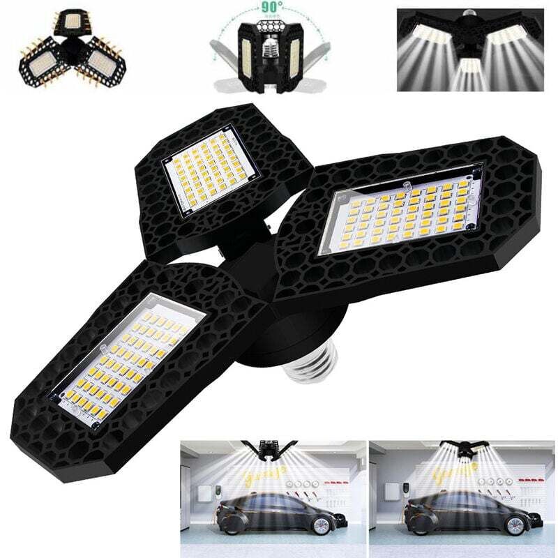 60-W-LED-Garagenleuchte, LED-Deckenleuchte, E27-Fassung, formbare Deckenleuchte mit 3 verstellbaren Paneelen, Kaltweiß, für Garage, Werkstatt,