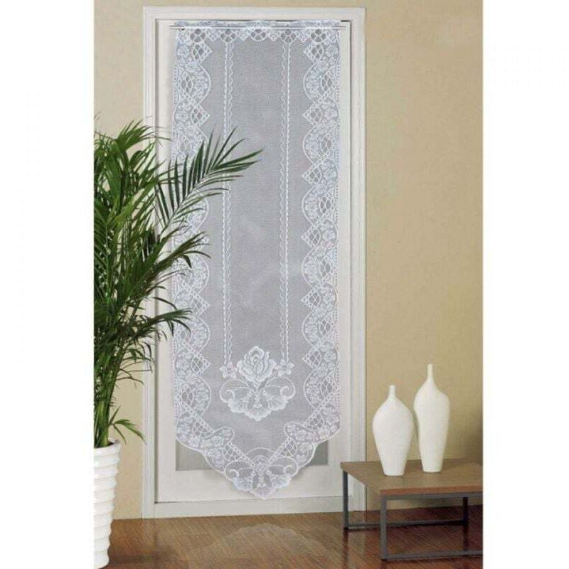 60 x 180 cm großer Türvorhang aus Spitze, halbtransparenter Fenstervorhang, bestickter Vorhang für Wohnzimmer und Schlafzimmer, Weiß