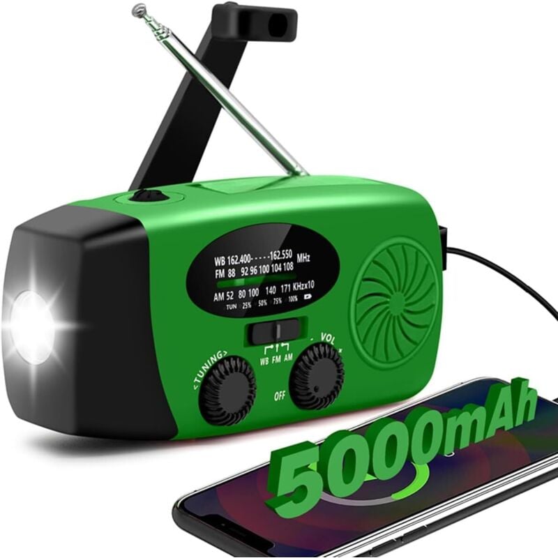 6000 mAh Handkurbel-Notwetterradio, iRonsnow NOAA/FM/AM-Solarradios, tragbares Survival-Radio mit SOS, Kopfhöreranschluss, LED-Taschenlampe, 1 W, 4