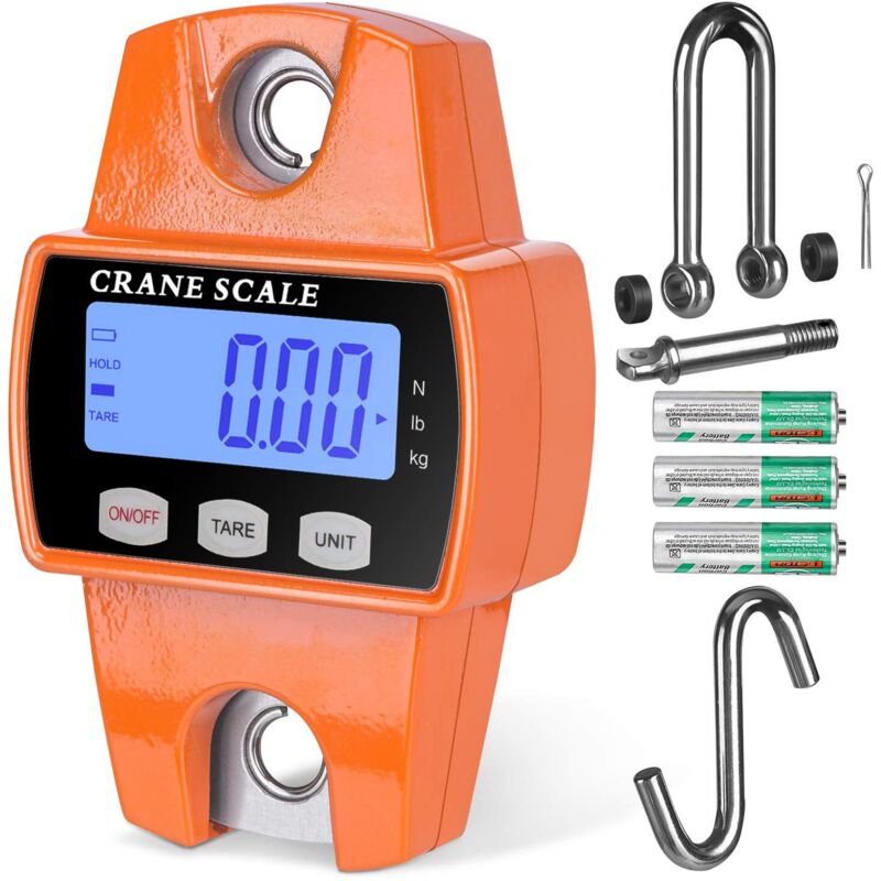 660 lb digitale Hängewaage mit Aluminiumgussgehäuse, 300 kg tragbare Miniwaage mit Haken für Bauernhof, Jagd, Angeln und Outdoor-Aktivitäten (Orange)