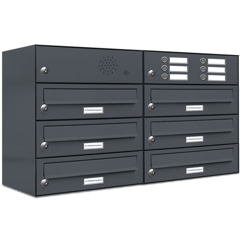 Al Briefkastensysteme - 6er Briefkasten Anlage Aufputz - Wandmontage ral 7016 Anthrazit Klingel