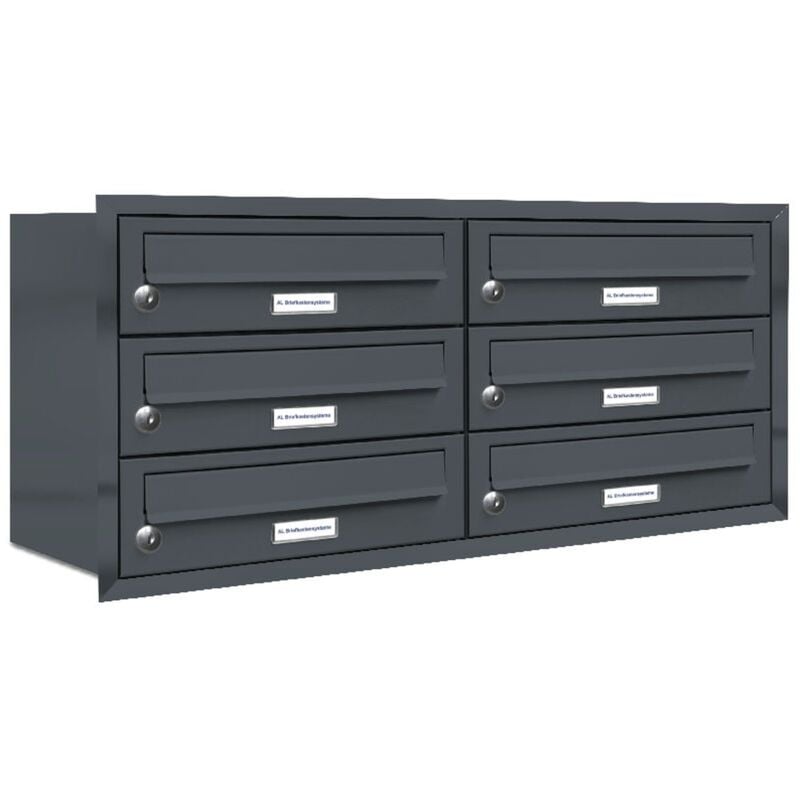 Al Briefkastensysteme - 6er Briefkasten Anlage Unterputz Montage ral 7016 Anthrazit